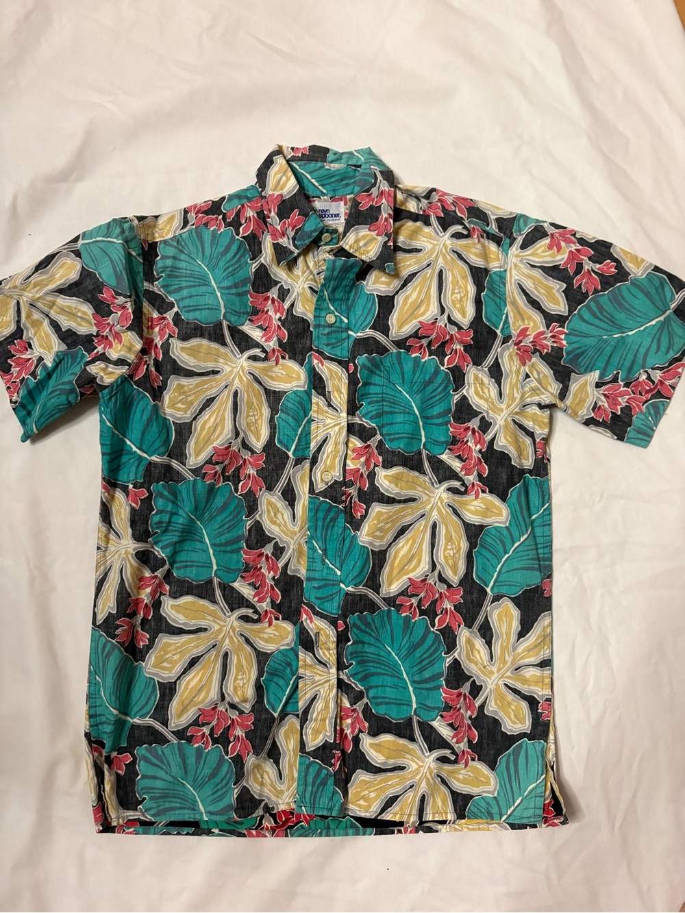Reyn Spooner Tropical Leaf Short-Sleeve Button-Up Shirt - Teal/Yellow/Black